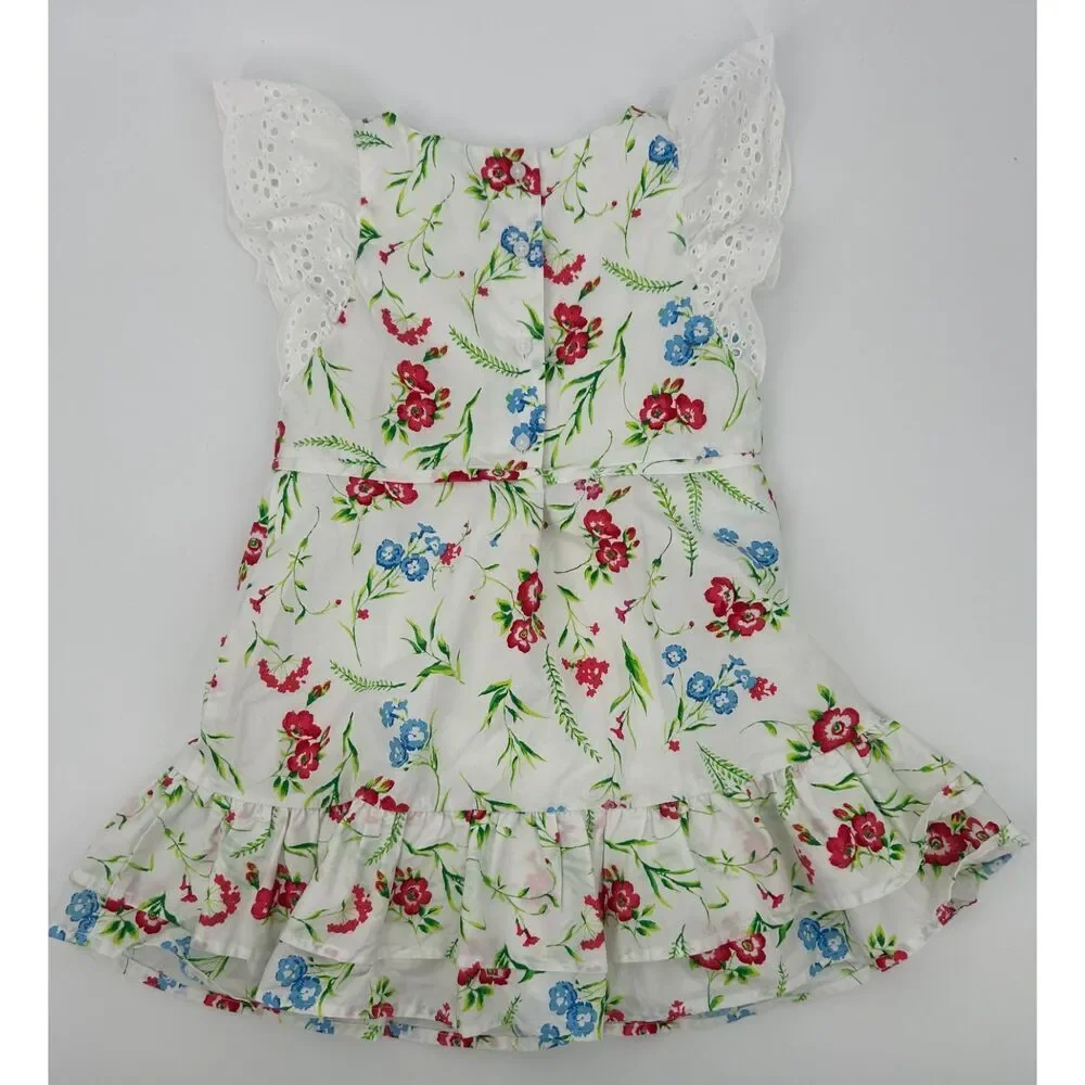 Janie & Jack  Eyelet Sleeve Floral Dress White Wild Flower Toddler Size 4